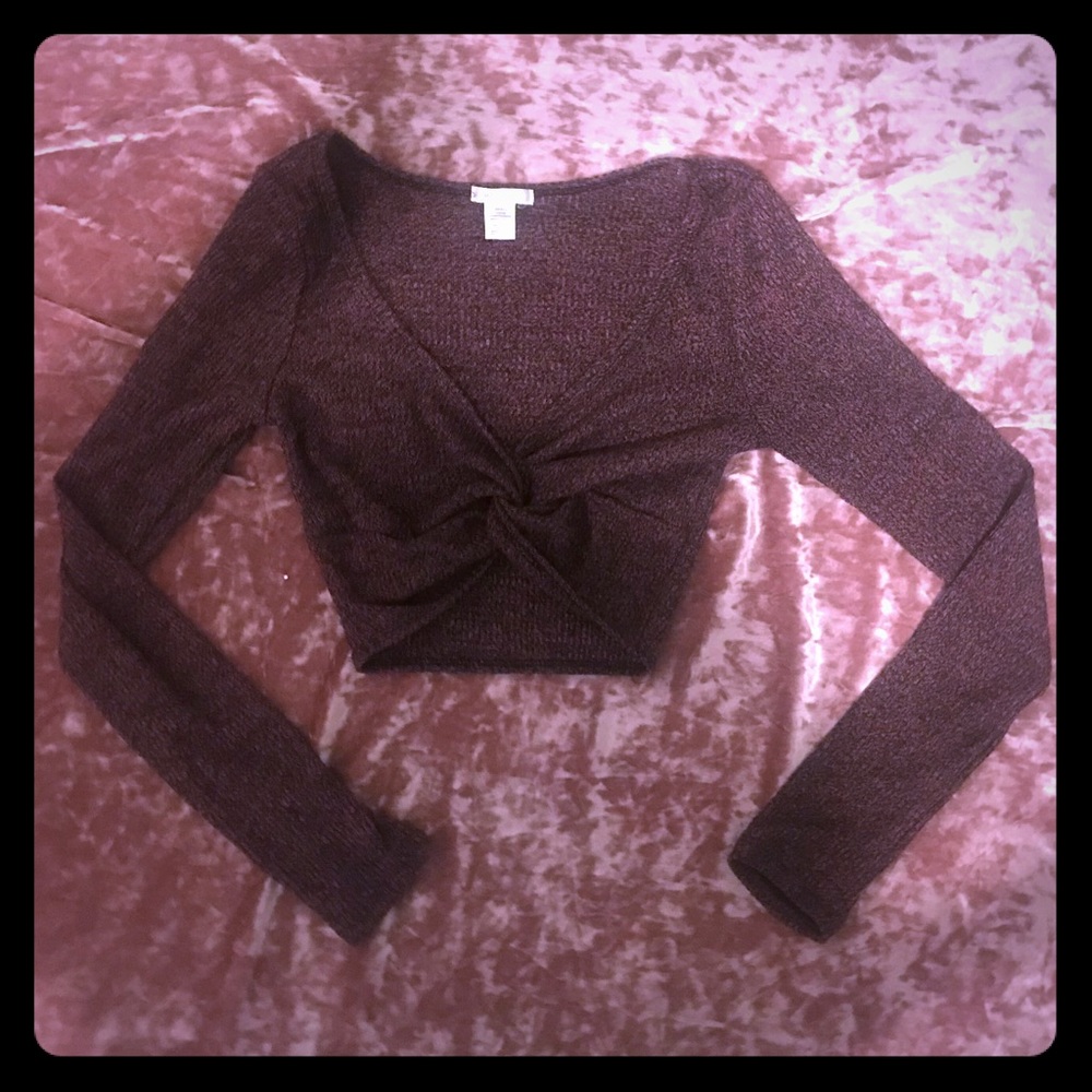 Marled knit long sleeve crop too